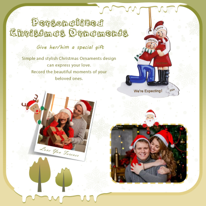 Personalized Christmas Ornament - Custom 3 Names, 1 Text, and 1 Year for Pregnant Moms | Jessemade