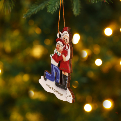 Personalized Christmas Ornament - Custom 3 Names, 1 Text, and 1 Year for Pregnant Moms | Jessemade