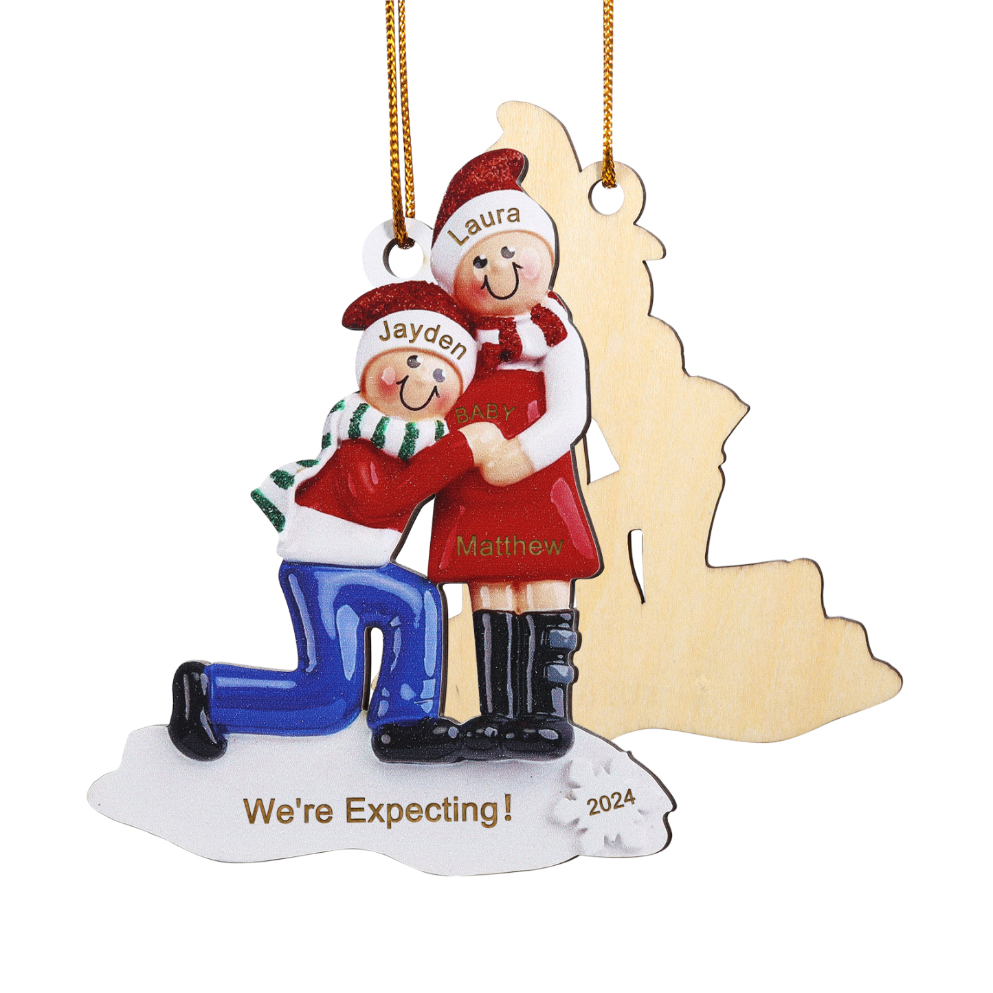 Personalized Christmas Ornament - Custom 3 Names, 1 Text, and 1 Year for Pregnant Moms | Jessemade