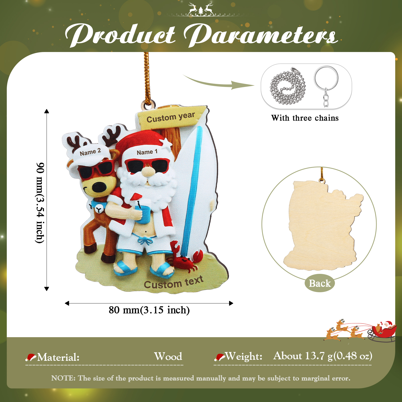 Personalised Christmas Ornament - Custom 2-6 Names & 1 Year & 1 Text Santa Design Beach-Themed Décor Christmas Gift | Jessemade