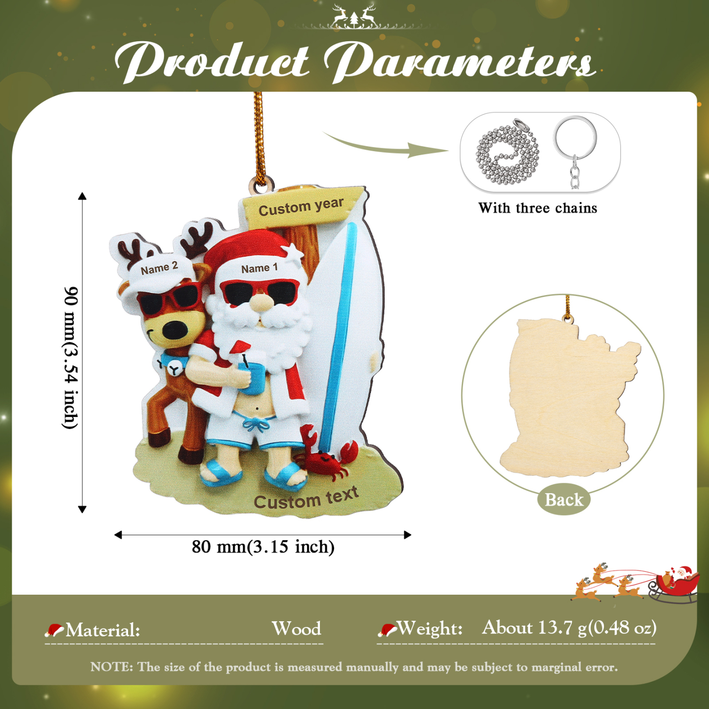 Personalised Christmas Ornament - Custom 2-6 Names & 1 Year & 1 Text Santa Design Beach-Themed Décor Christmas Gift | Jessemade