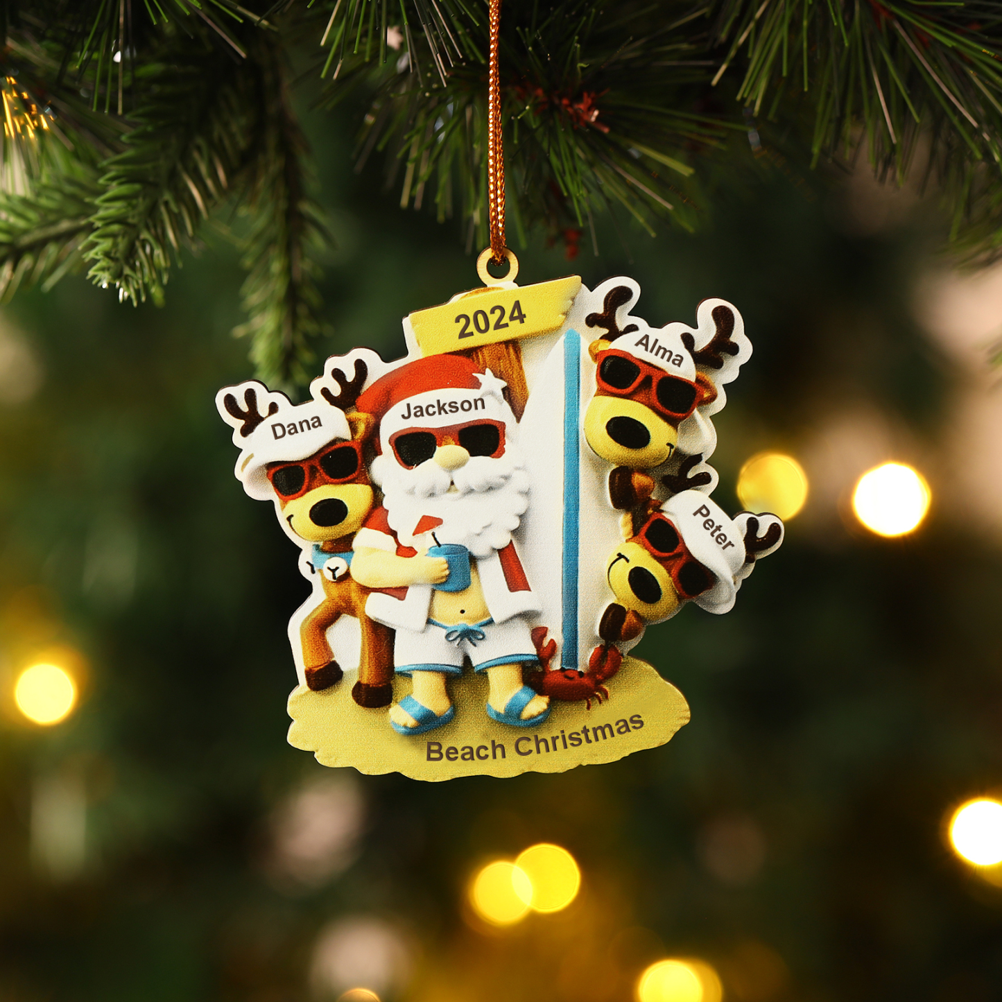 Personalised Christmas Ornament - Custom 2-6 Names & 1 Year & 1 Text Santa Design Beach-Themed Décor Christmas Gift | Jessemade