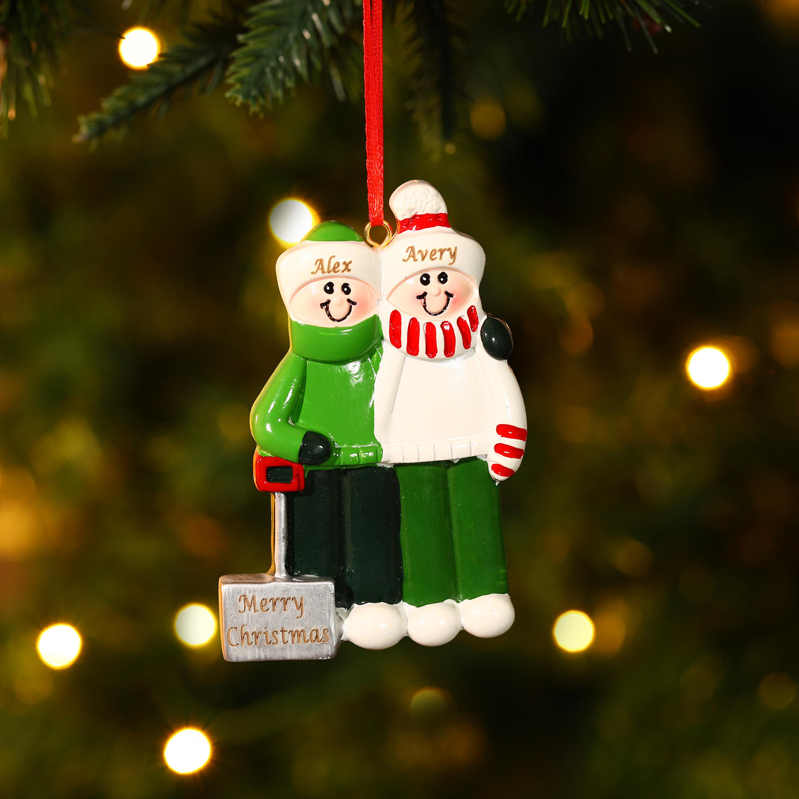 Personalized Family Christmas Ornament – Custom Resin Snow Shoveling S