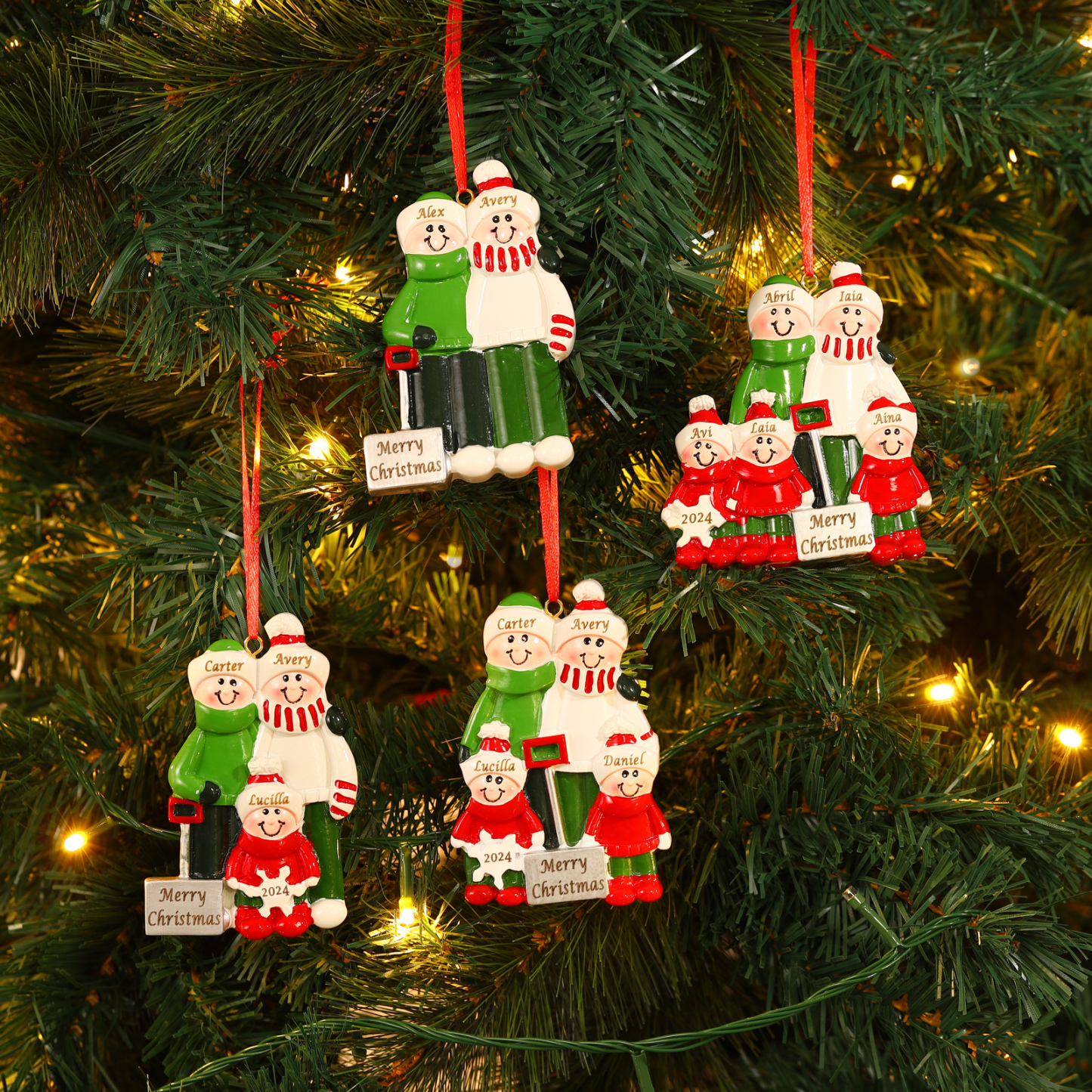 Personalized Family Christmas Ornament – Custom Resin Snow Shoveling Scene with 2-5 Names & 1 Text & Year Christmas Gift | Jessemade