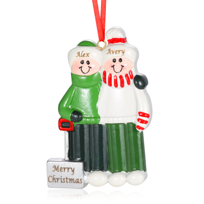 Personalized Family Christmas Ornament – Custom Resin Snow Shoveling Scene with 2-5 Names & 1 Text & Year Christmas Gift | Jessemade