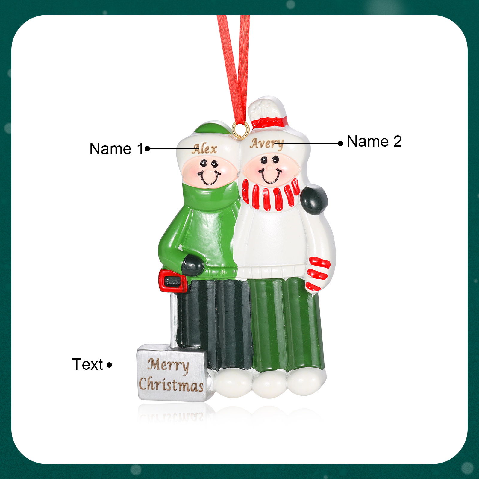 Personalized Family Christmas Ornament – Custom Resin Snow Shoveling Scene with 2-5 Names & 1 Text & Year Christmas Gift | Jessemade