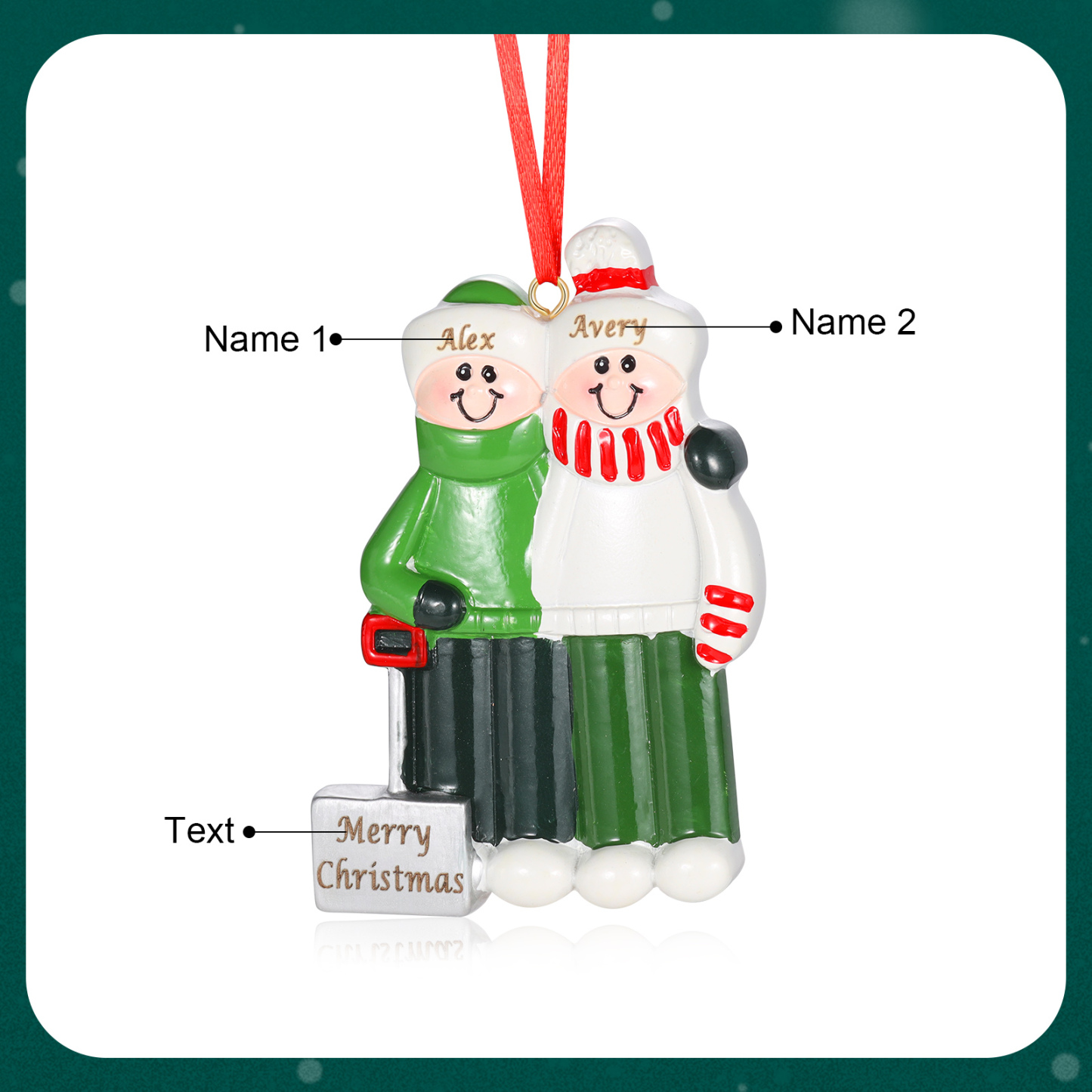 Personalized Family Christmas Ornament – Custom Resin Snow Shoveling Scene with 2-5 Names & 1 Text & Year Christmas Gift | Jessemade
