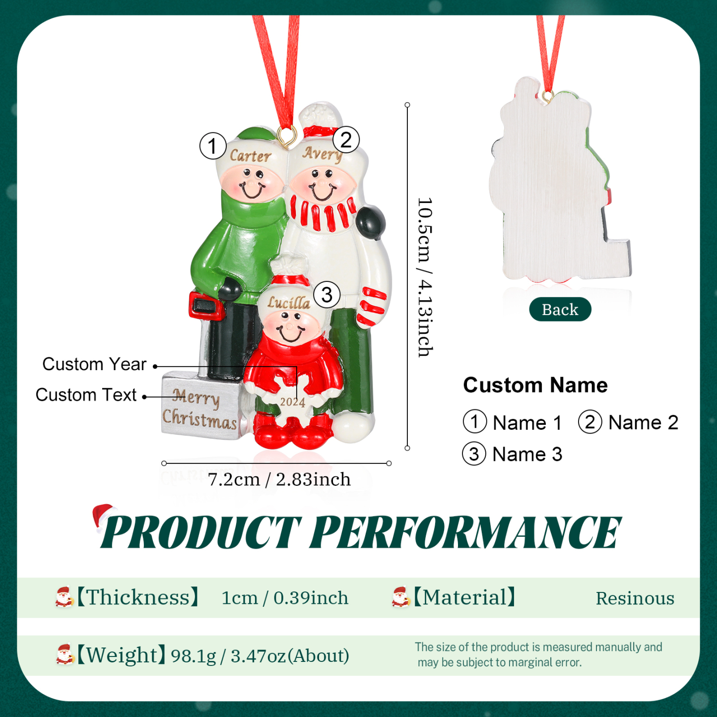 Personalized Family Christmas Ornament – Custom Resin Snow Shoveling Scene with 2-5 Names & 1 Text & Year Christmas Gift | Jessemade