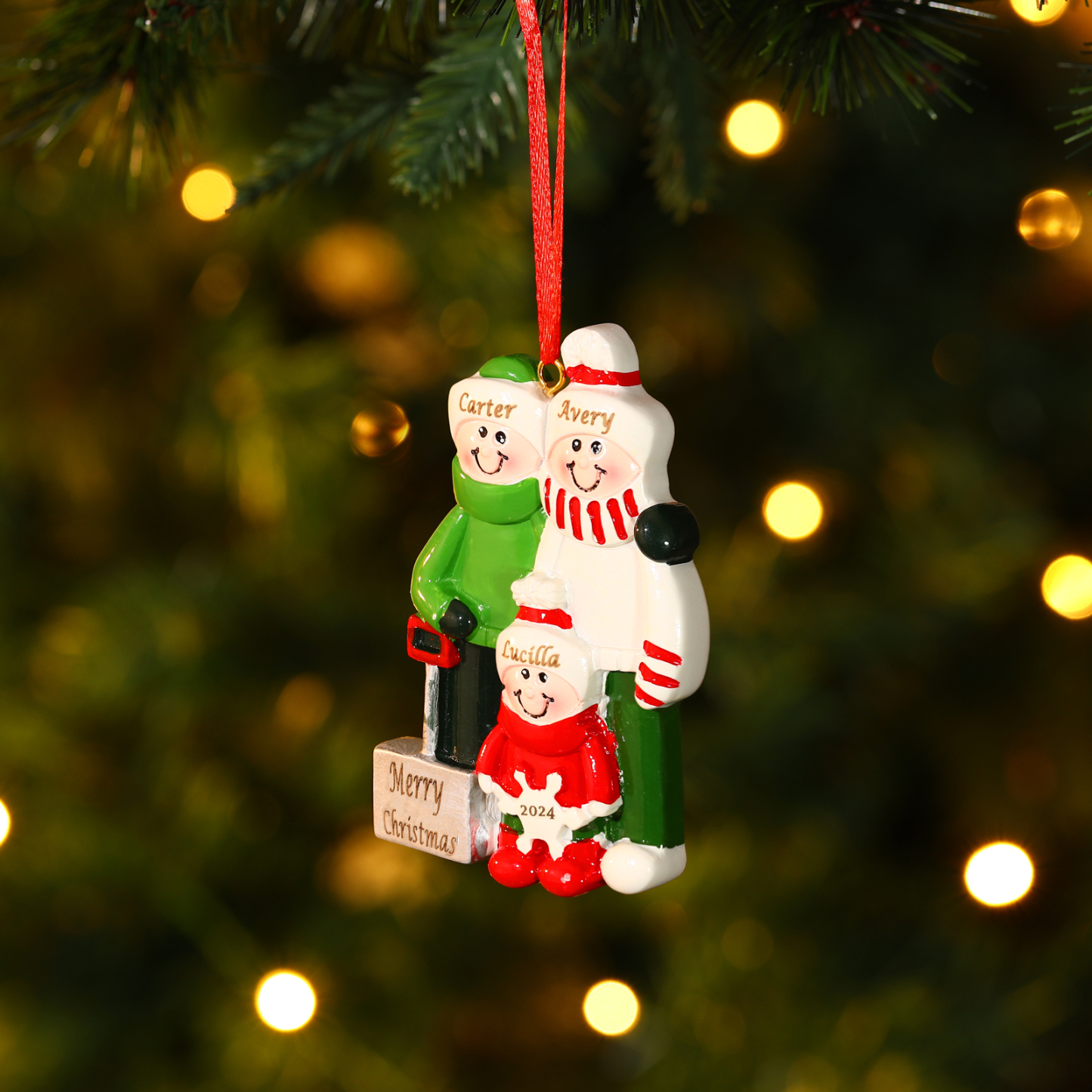 Personalized Family Christmas Ornament – Custom Resin Snow Shoveling Scene with 2-5 Names & 1 Text & Year Christmas Gift | Jessemade