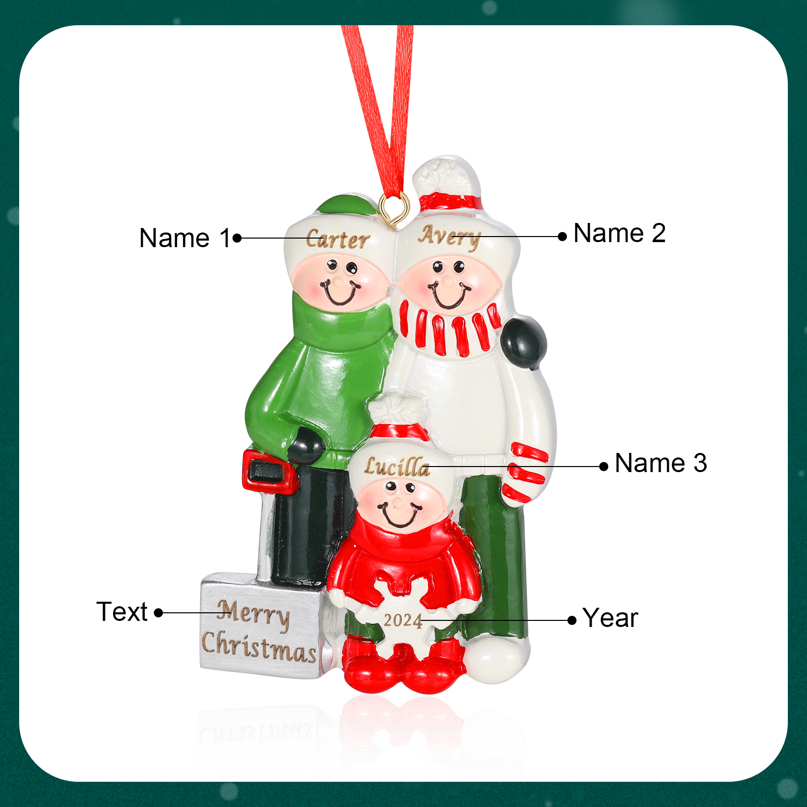 Personalized Family Christmas Ornament – Custom Resin Snow Shoveling Scene with 2-5 Names & 1 Text & Year Christmas Gift | Jessemade