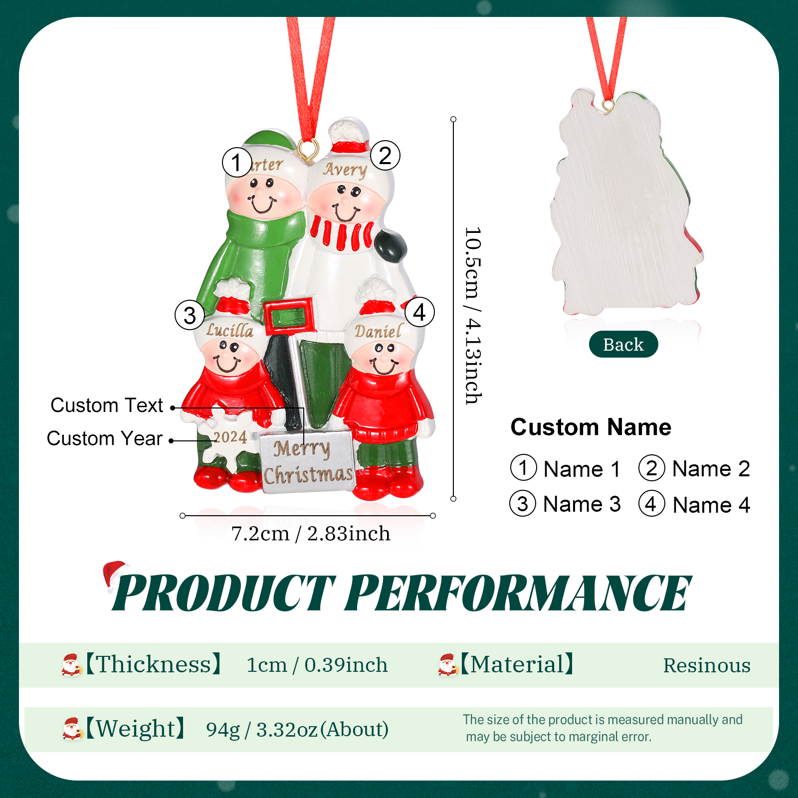 Personalized Family Christmas Ornament – Custom Resin Snow Shoveling Scene with 2-5 Names & 1 Text & Year Christmas Gift | Jessemade