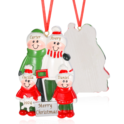 Personalized Family Christmas Ornament – Custom Resin Snow Shoveling Scene with 2-5 Names & 1 Text & Year Christmas Gift | Jessemade