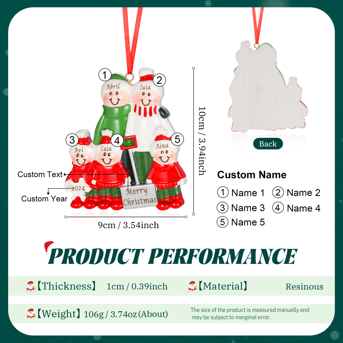 Personalized Family Christmas Ornament – Custom Resin Snow Shoveling Scene with 2-5 Names & 1 Text & Year Christmas Gift | Jessemade