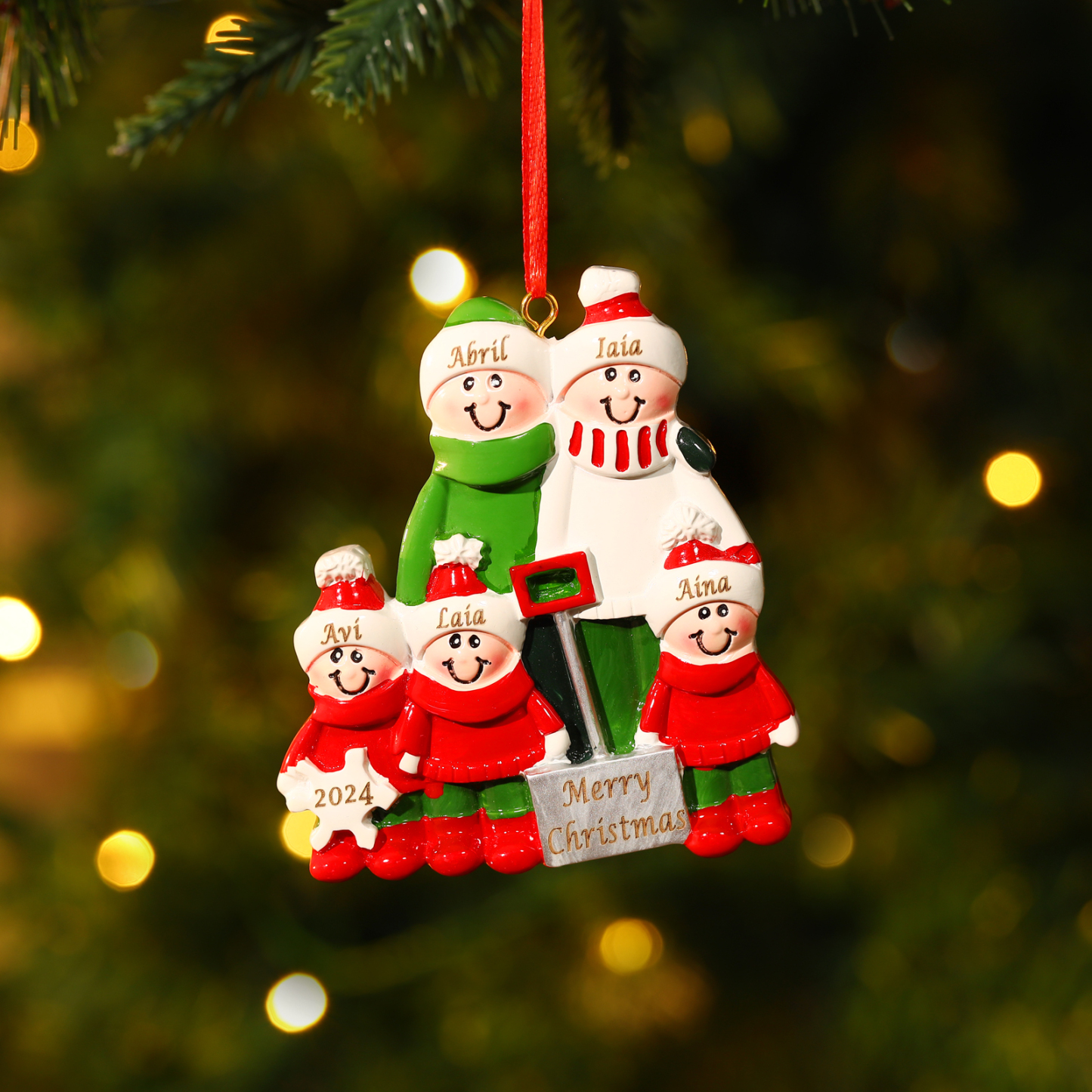 Personalized Family Christmas Ornament – Custom Resin Snow Shoveling Scene with 2-5 Names & 1 Text & Year Christmas Gift | Jessemade