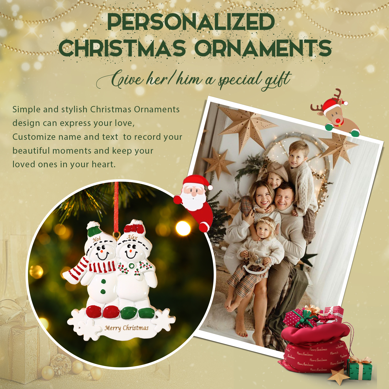 Personalized Resin Snowman Family Christmas Ornament – Custom 2-5 Names & 1 Text Christmas Gift for Family | Jessemade