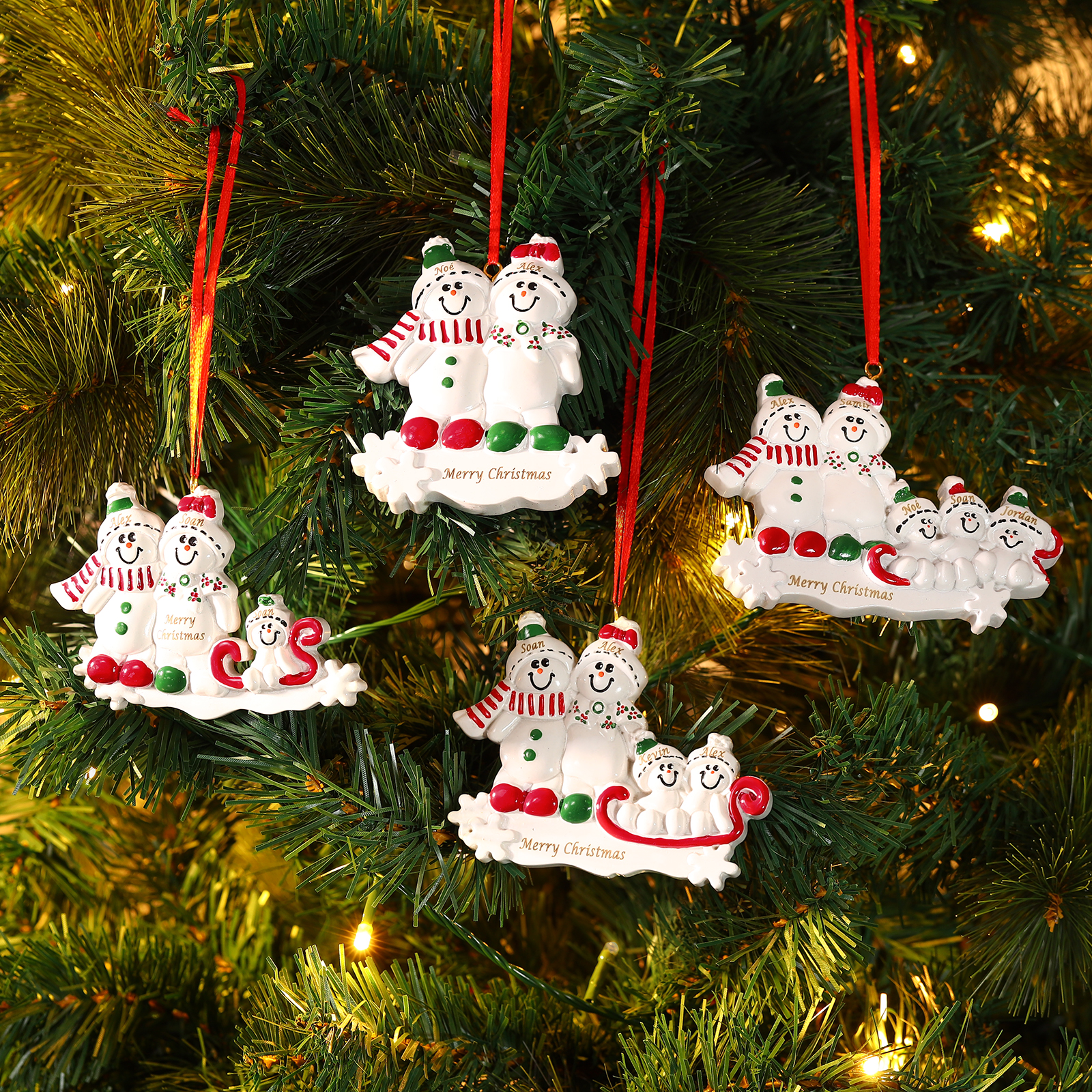 Personalized Resin Snowman Family Christmas Ornament – Custom 2-5 Names & 1 Text Christmas Gift for Family | Jessemade