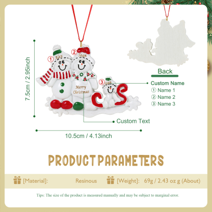 Personalized Resin Snowman Family Christmas Ornament – Custom 2-5 Names & 1 Text Christmas Gift for Family | Jessemade