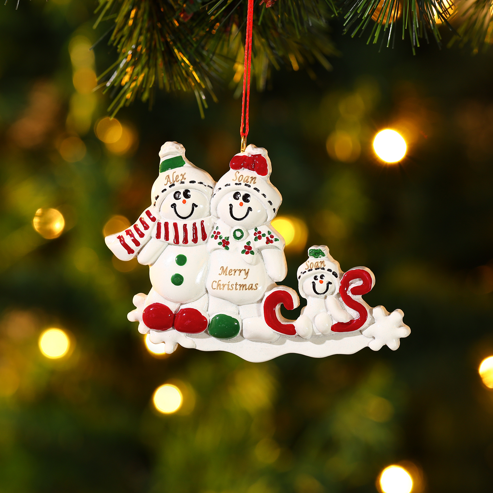 Personalized Resin Snowman Family Christmas Ornament – Custom 2-5 Name