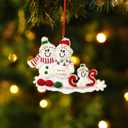 Personalized Resin Snowman Family Christmas Ornament – Custom 2-5 Name