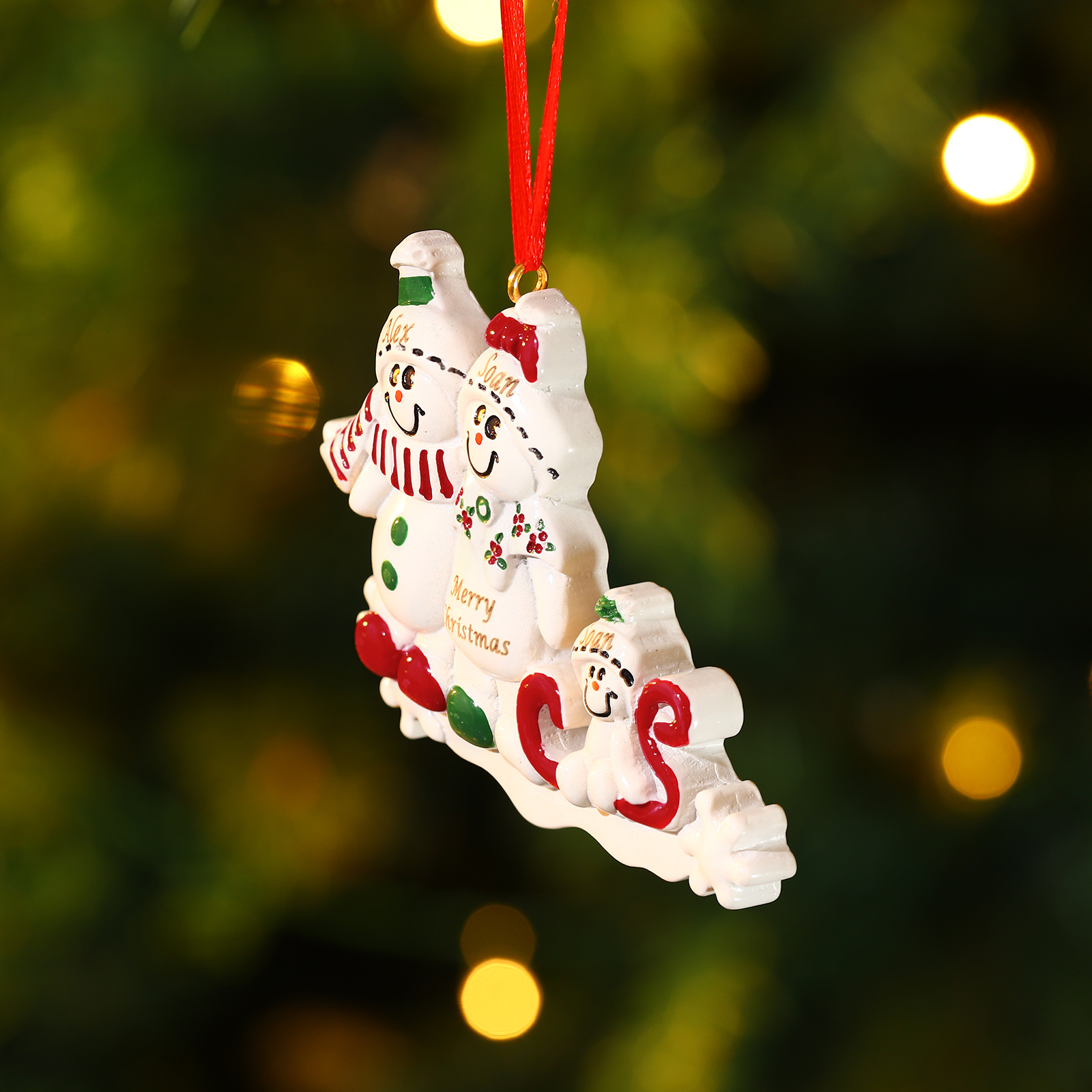 Personalized Resin Snowman Family Christmas Ornament – Custom 2-5 Names & 1 Text Christmas Gift for Family | Jessemade