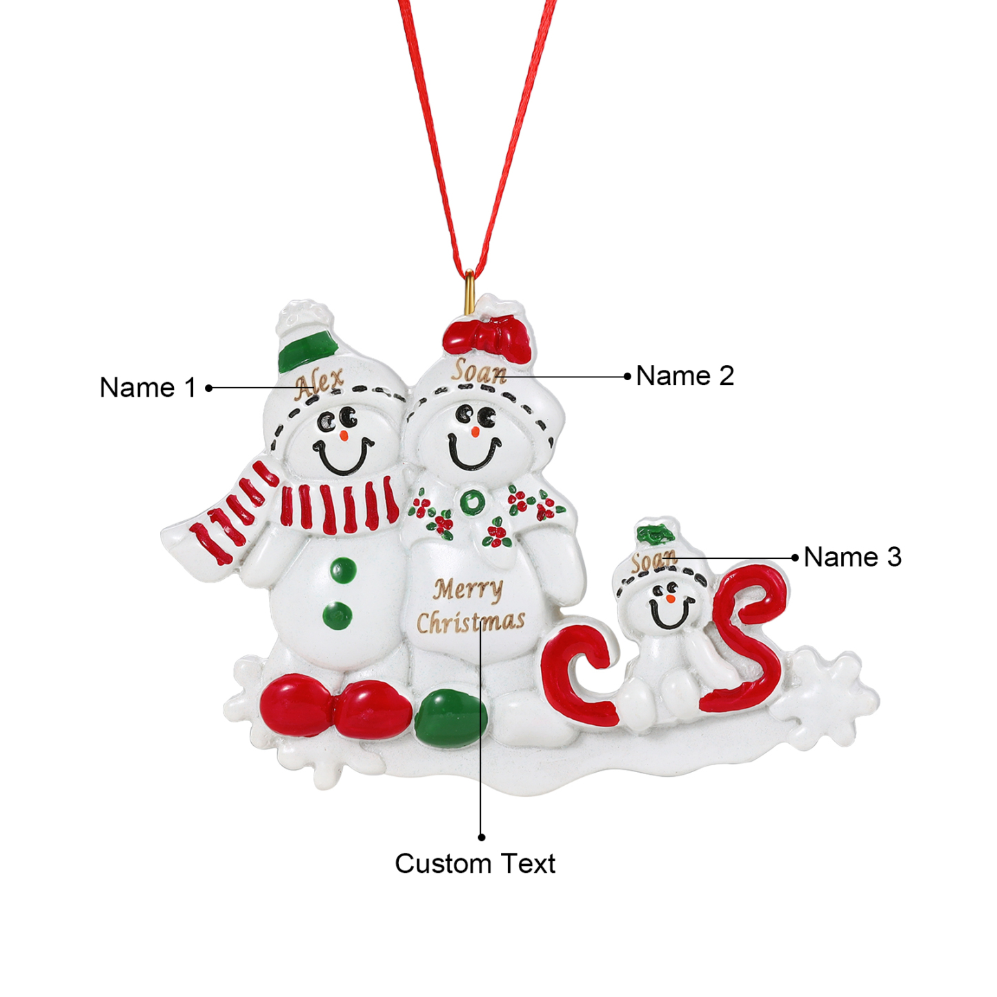 Personalized Resin Snowman Family Christmas Ornament – Custom 2-5 Names & 1 Text Christmas Gift for Family | Jessemade