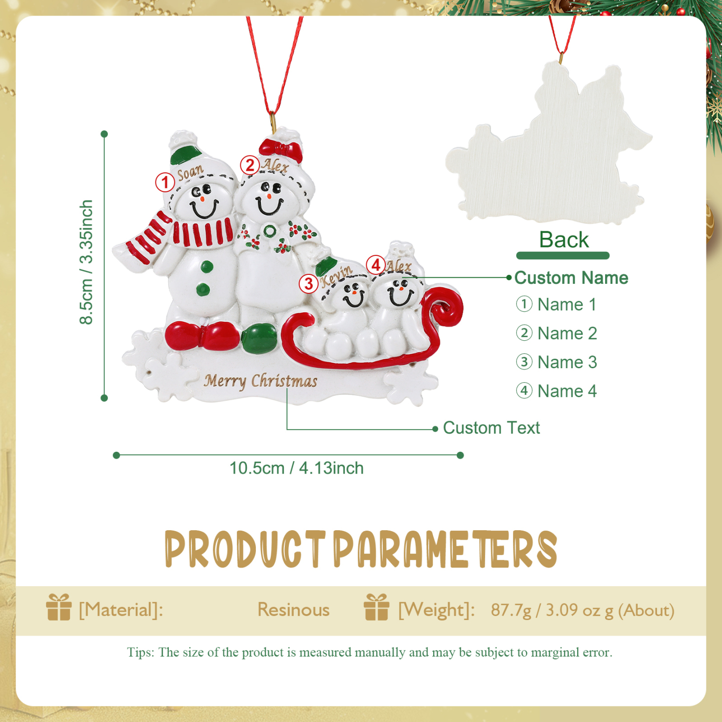 Personalized Resin Snowman Family Christmas Ornament – Custom 2-5 Names & 1 Text Christmas Gift for Family | Jessemade