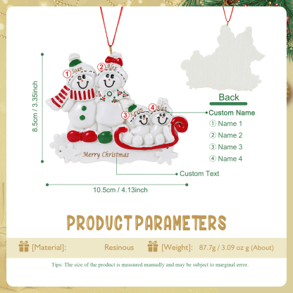 Personalized Resin Snowman Family Christmas Ornament – Custom 2-5 Names & 1 Text Christmas Gift for Family | Jessemade