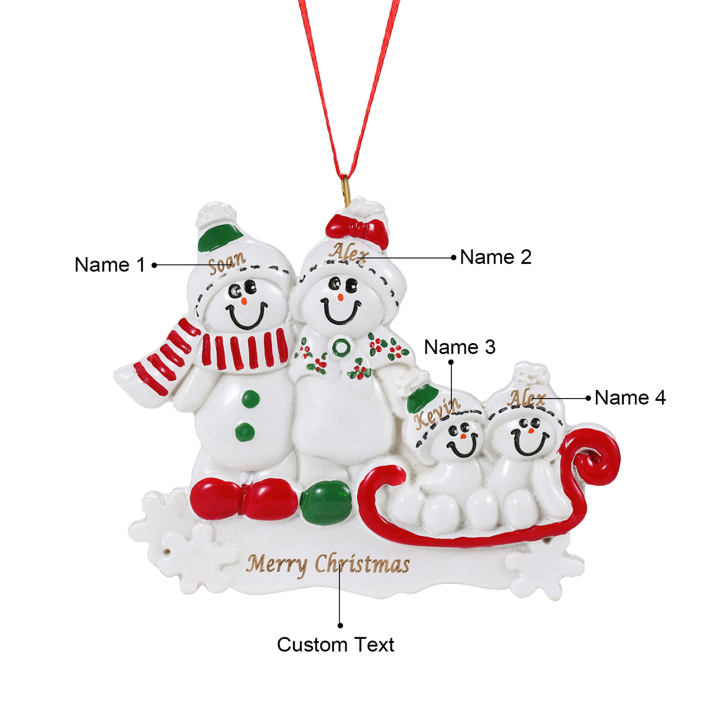Personalized Resin Snowman Family Christmas Ornament – Custom 2-5 Names & 1 Text Christmas Gift for Family | Jessemade