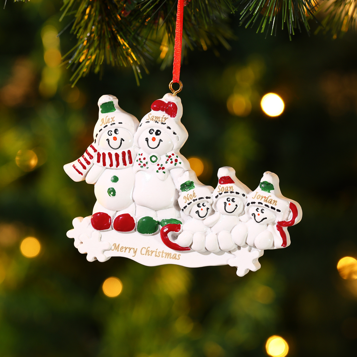 Personalized Resin Snowman Family Christmas Ornament – Custom 2-5 Names & 1 Text Christmas Gift for Family | Jessemade