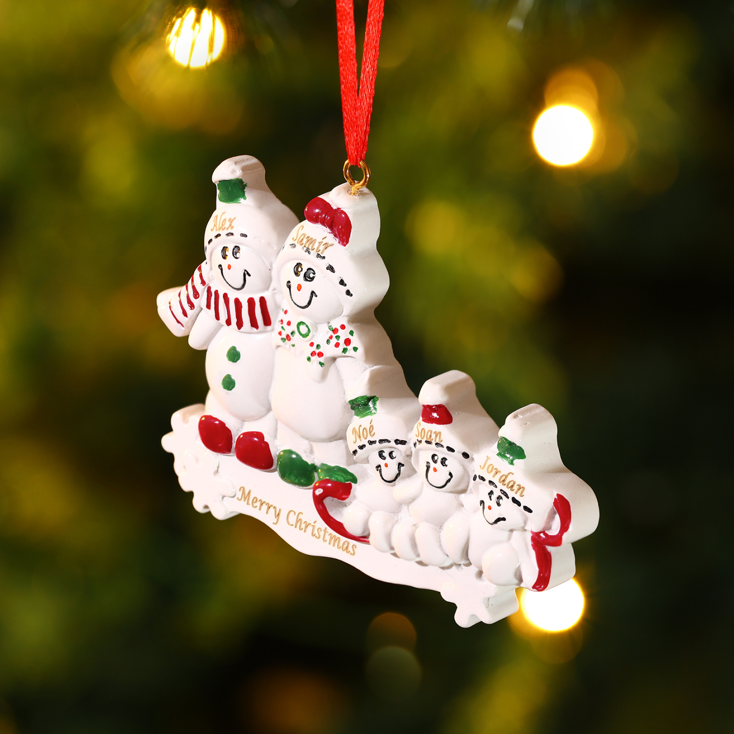 Personalized Resin Snowman Family Christmas Ornament – Custom 2-5 Names & 1 Text Christmas Gift for Family | Jessemade