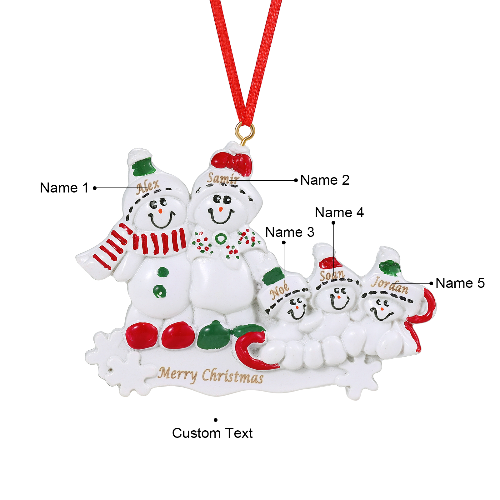 Personalized Resin Snowman Family Christmas Ornament – Custom 2-5 Names & 1 Text Christmas Gift for Family | Jessemade