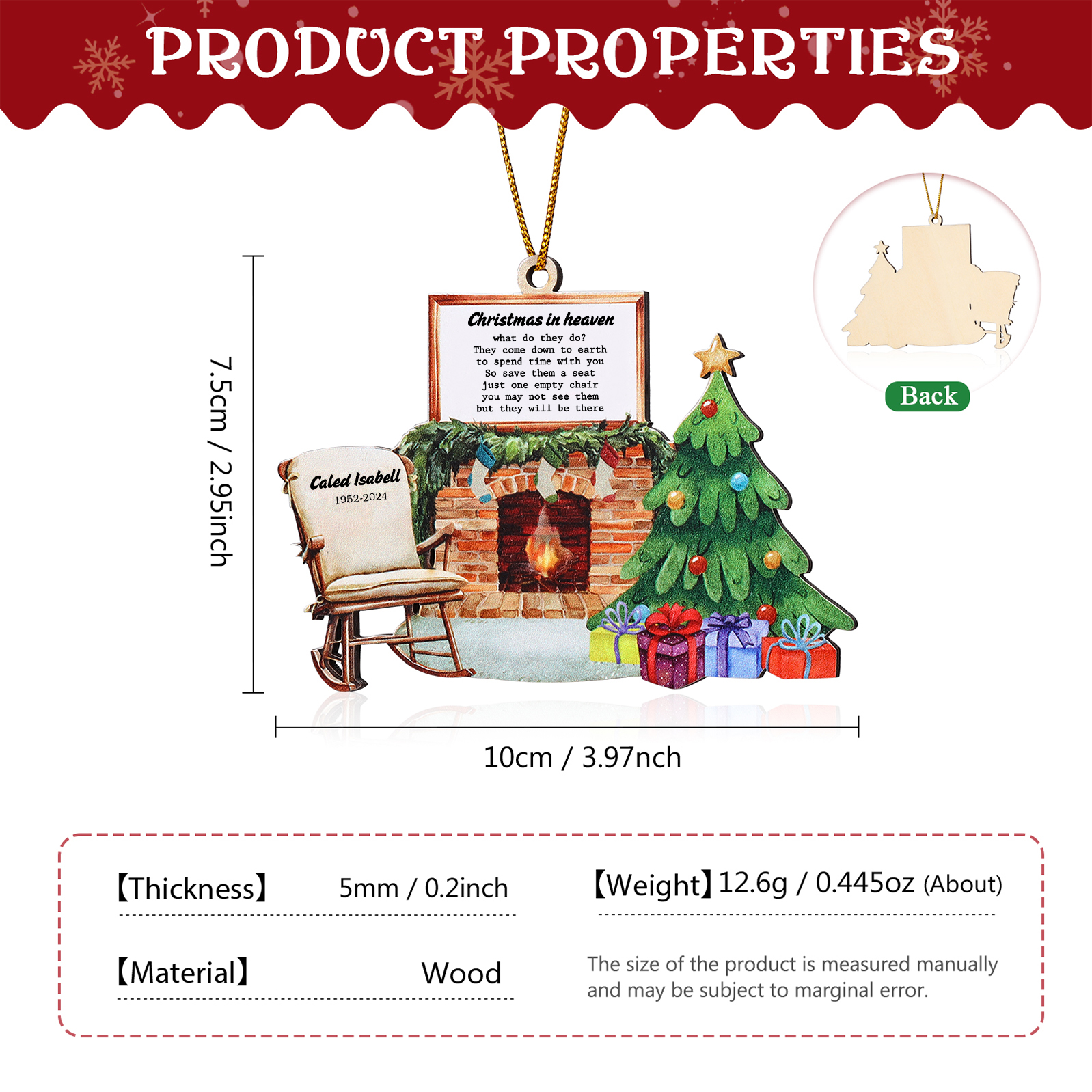 Personalized "Christmas in Heaven" Wooden Ornament – Custom 1 Name & 1 Year Memorial Christmas Gift | Jessemade