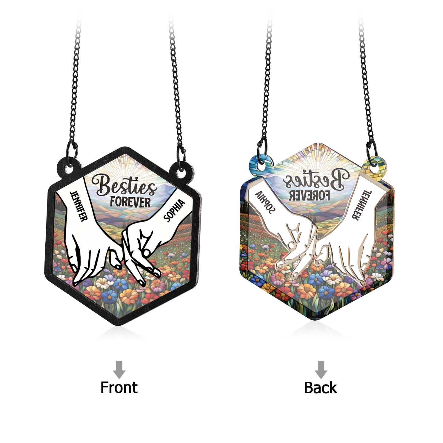 "Besties Forever" - Personalised Hexagon Sister Ornament with Custom 2 Names, Perfect Gift for Sisters & Best Friends | Jessemade