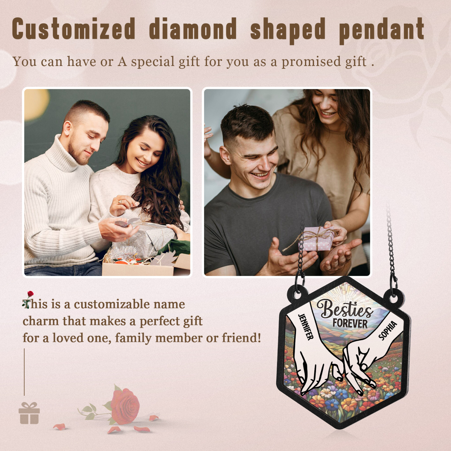 "Besties Forever" - Personalised Hexagon Sister Ornament with Custom 2 Names, Perfect Gift for Sisters & Best Friends | Jessemade