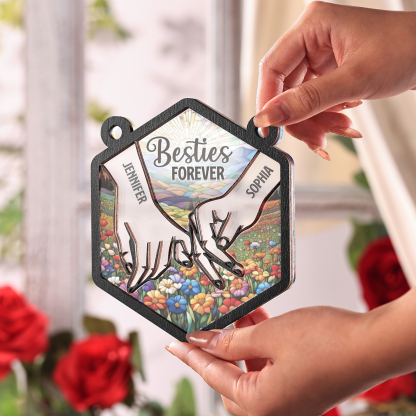 "Besties Forever" - Personalised Hexagon Sister Ornament with Custom 2 Names, Perfect Gift for Sisters & Best Friends | Jessemade