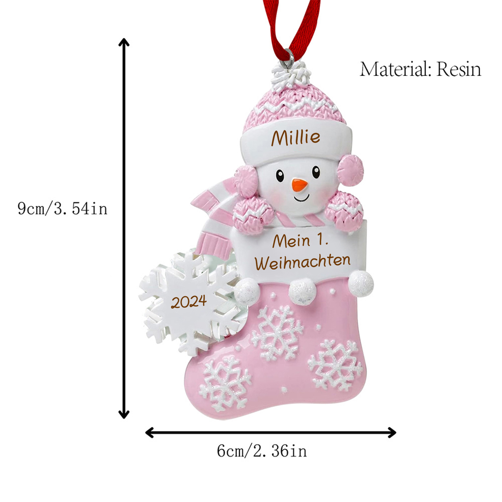 Personalized Baby’s First Christmas Snowman Stocking Ornament – Custom Name & Text & Year Resin Hanging Decoration Gift for Child | Jessemade