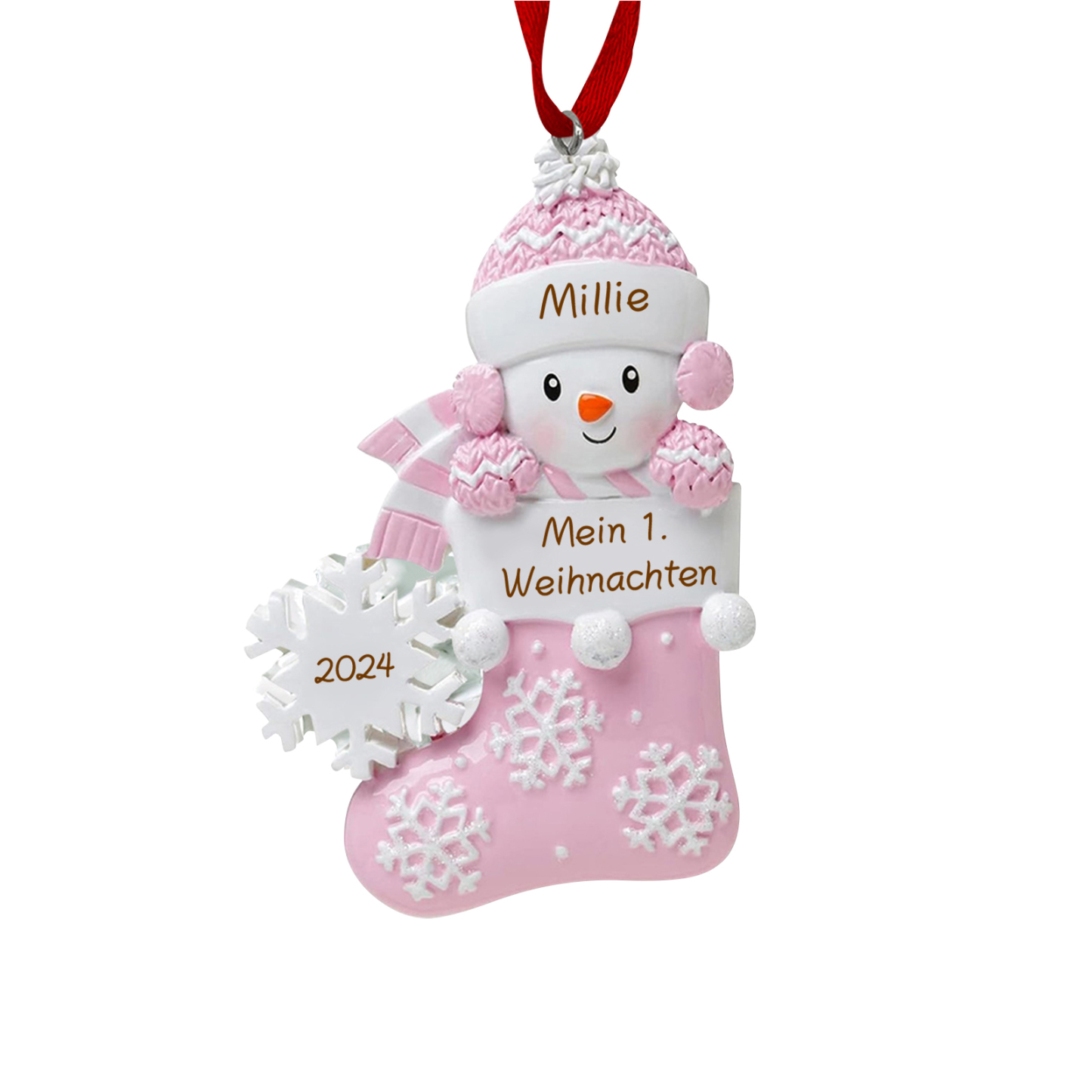 Personalized Baby’s First Christmas Snowman Stocking Ornament – Custom Name & Text & Year Resin Hanging Decoration Gift for Child | Jessemade