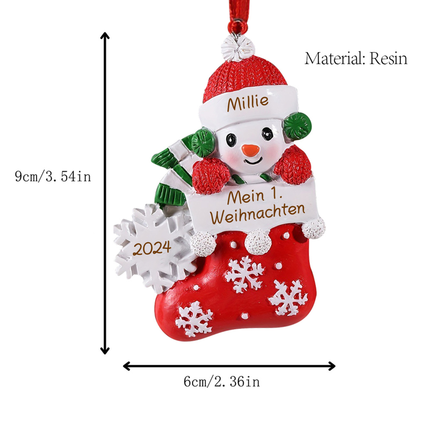 Personalized Baby’s First Christmas Snowman Stocking Ornament – Custom Name & Text & Year Resin Hanging Decoration Gift for Child | Jessemade