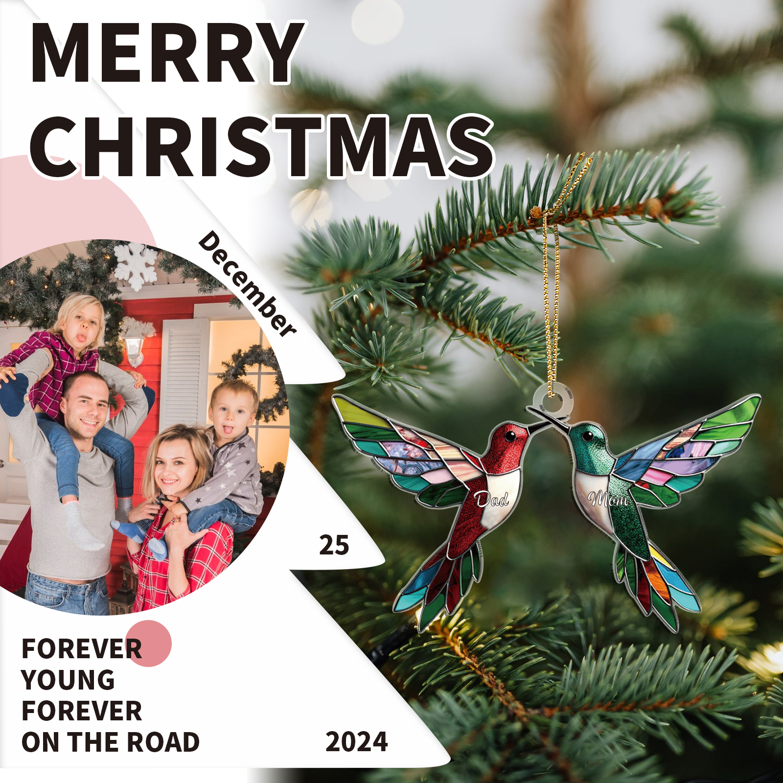 Personalised Hummingbird Family Christmas Ornament with Custom 2-6 Names Family Christmas Gift | Jessemade