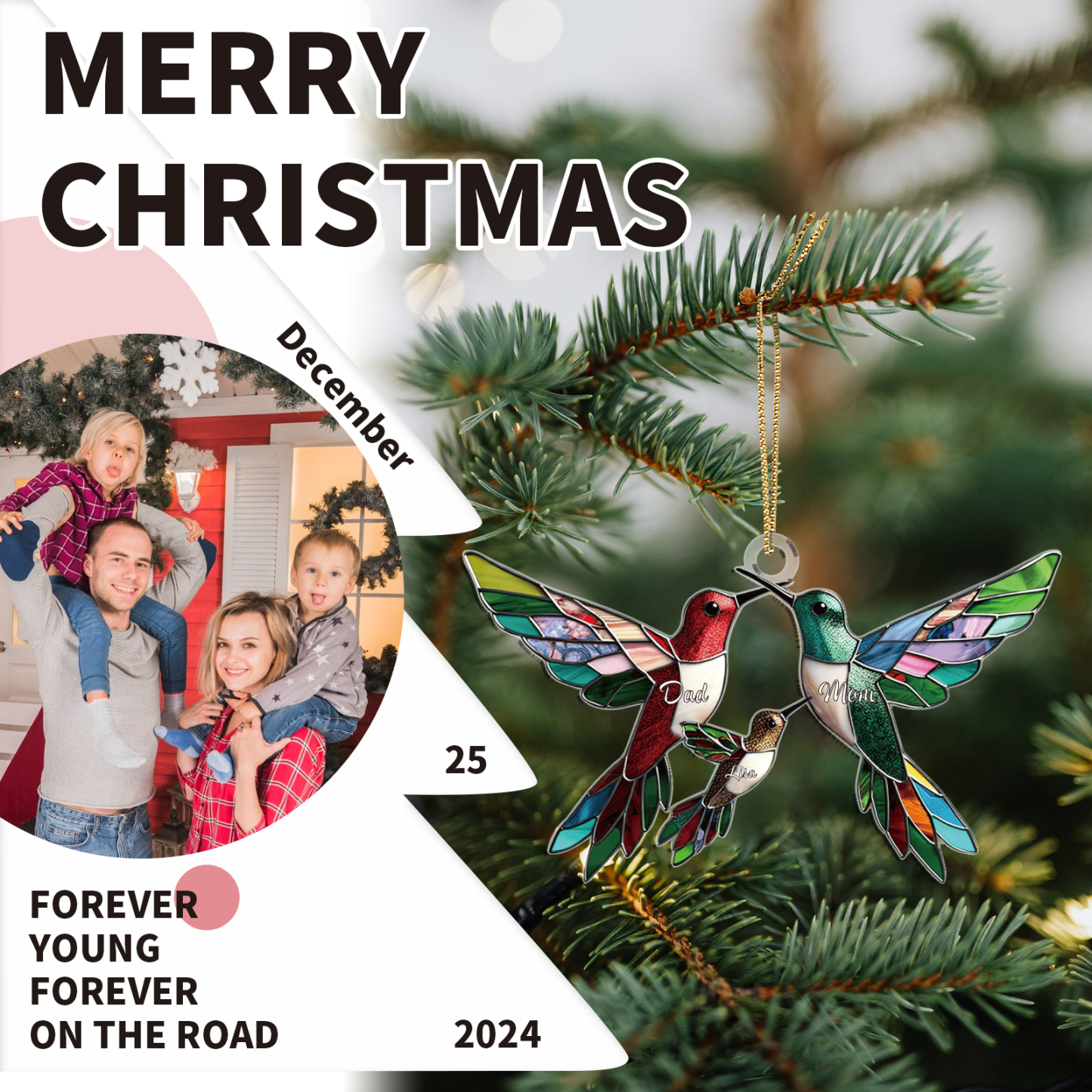 Personalised Hummingbird Family Christmas Ornament with Custom 2-6 Names Family Christmas Gift | Jessemade