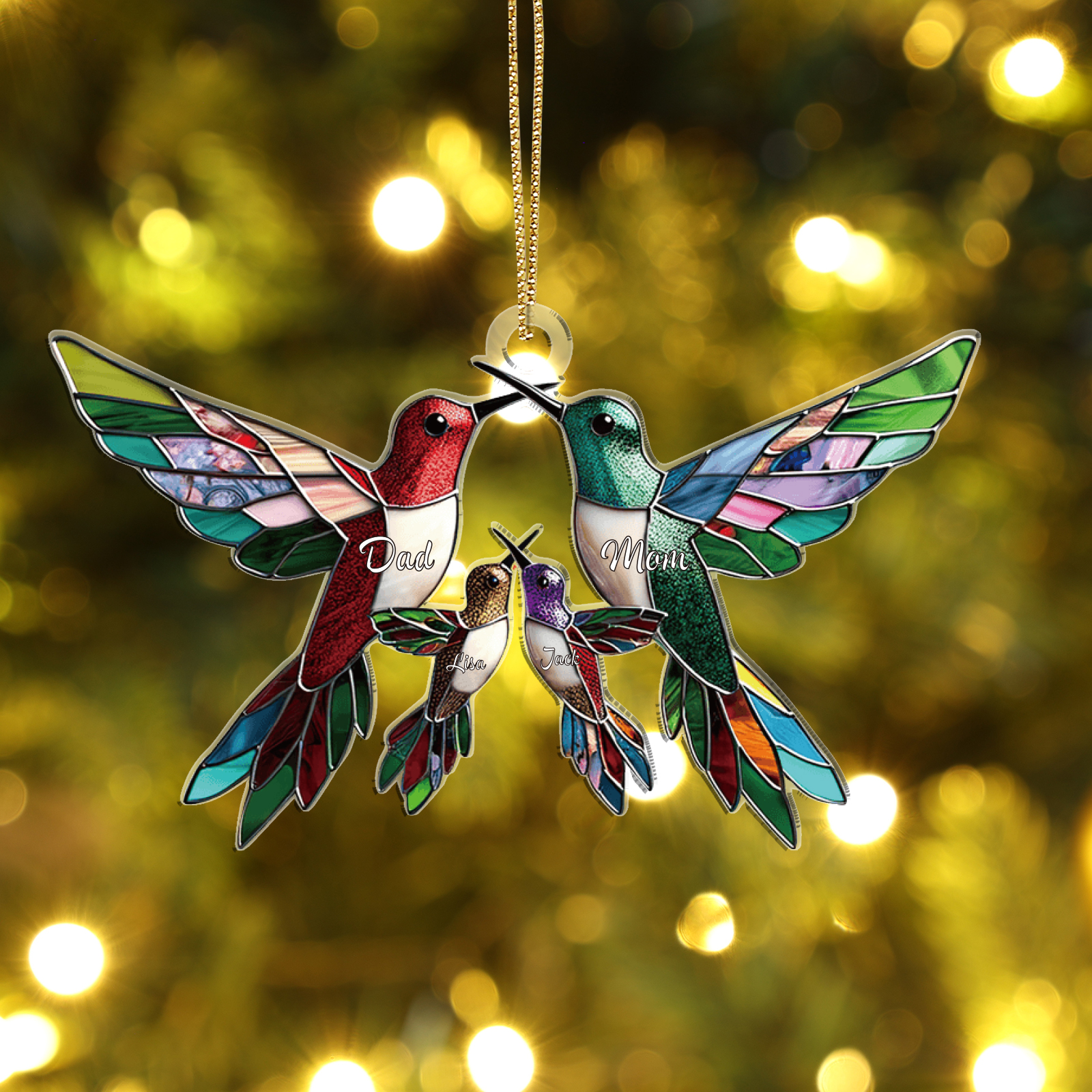 Personalised Hummingbird Family Christmas Ornament with Custom 2-6 Names Family Christmas Gift | Jessemade