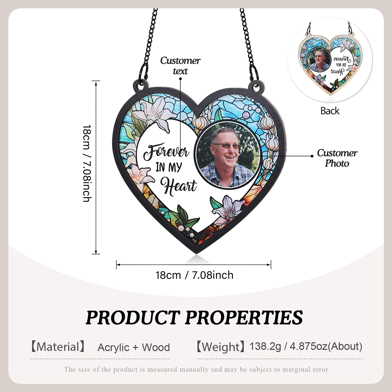 Personalised Memorial Sun Catcher with Photo and Text Elegant Light Catcher Keepsake for Love One | Jessemade