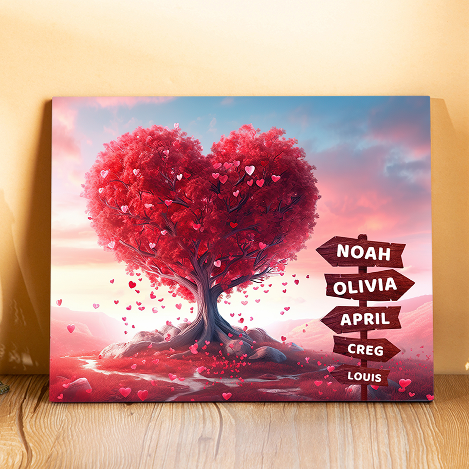 Personalised Cherry Tree Wooden Plaque Customized 2-5 Names Home Decoration Gift for Family | Jessemade