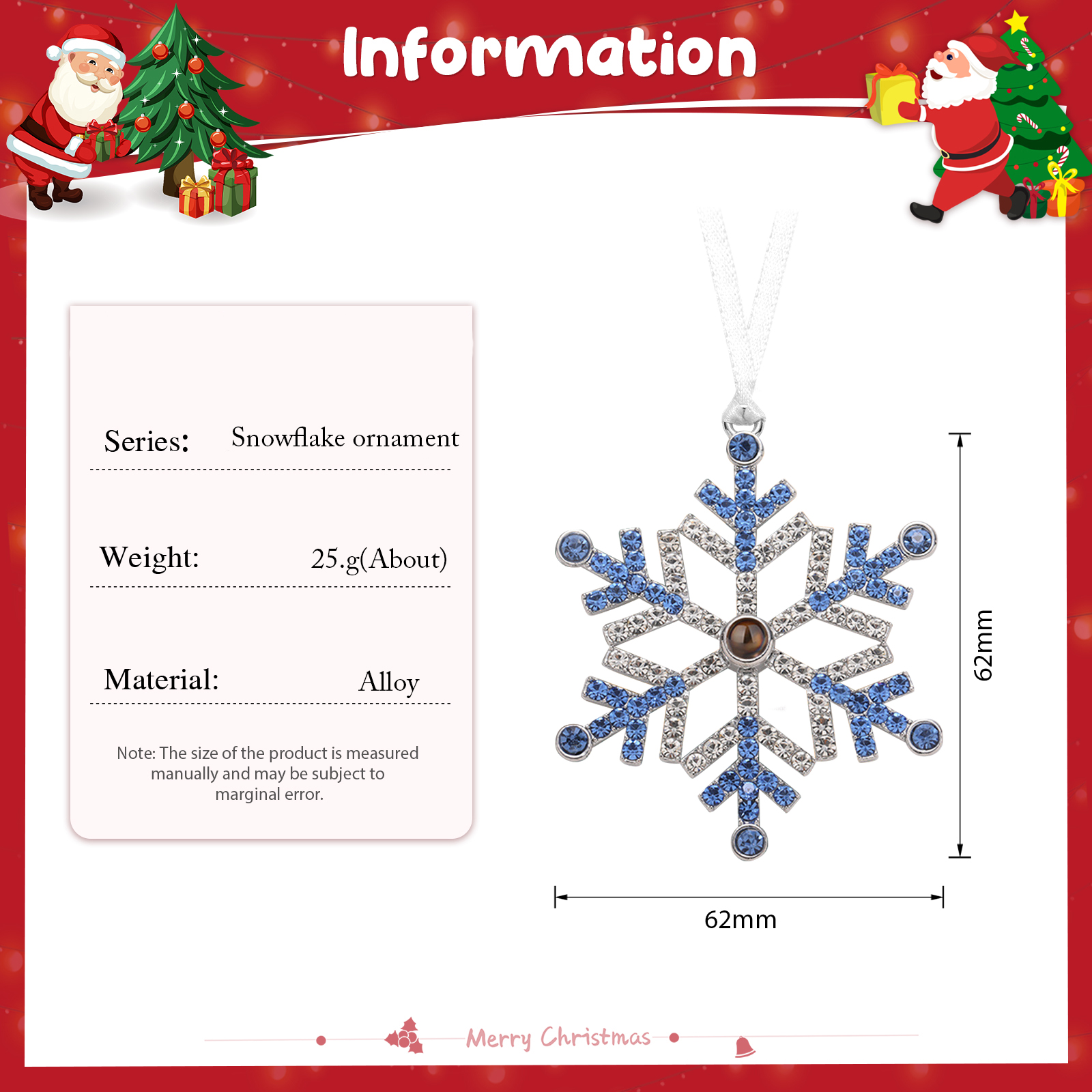 Personalized Photo Projection Blue/Pink Snowflake Christmas Ornament - Christmas Tree Pendant | Jessemade