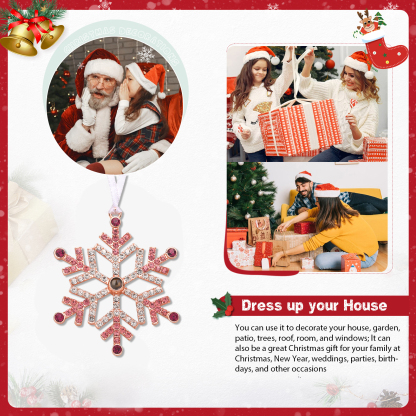 Personalized Photo Projection Blue/Pink Snowflake Christmas Ornament - Christmas Tree Pendant | Jessemade