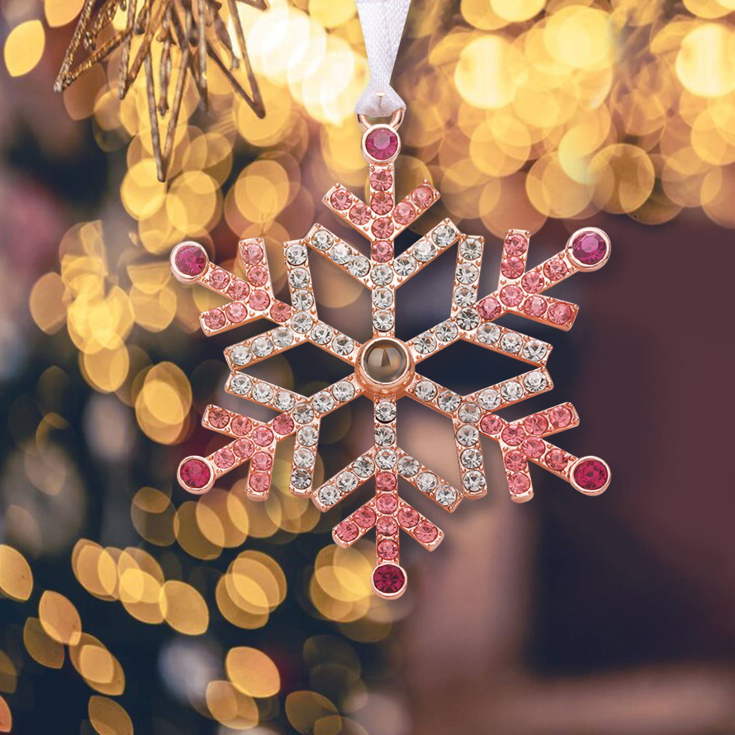 Personalized Photo Projection Blue/Pink Snowflake Christmas Ornament - Christmas Tree Pendant | Jessemade