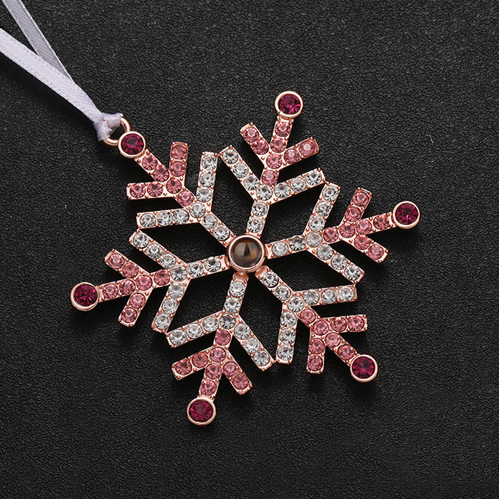 Personalized Photo Projection Blue/Pink Snowflake Christmas Ornament - Christmas Tree Pendant | Jessemade