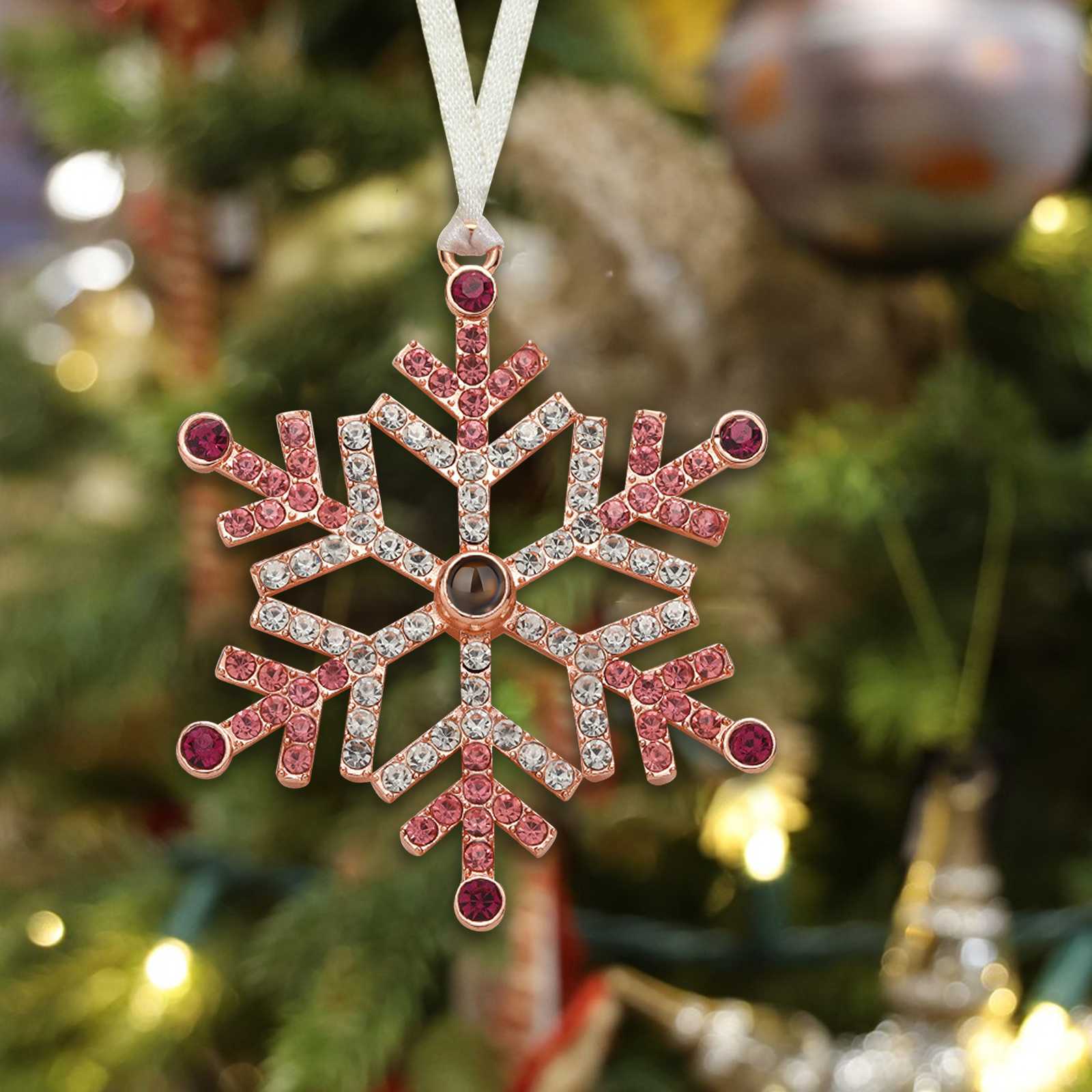 Personalized Photo Projection Blue/Pink Snowflake Christmas Ornament - Christmas Tree Pendant | Jessemade