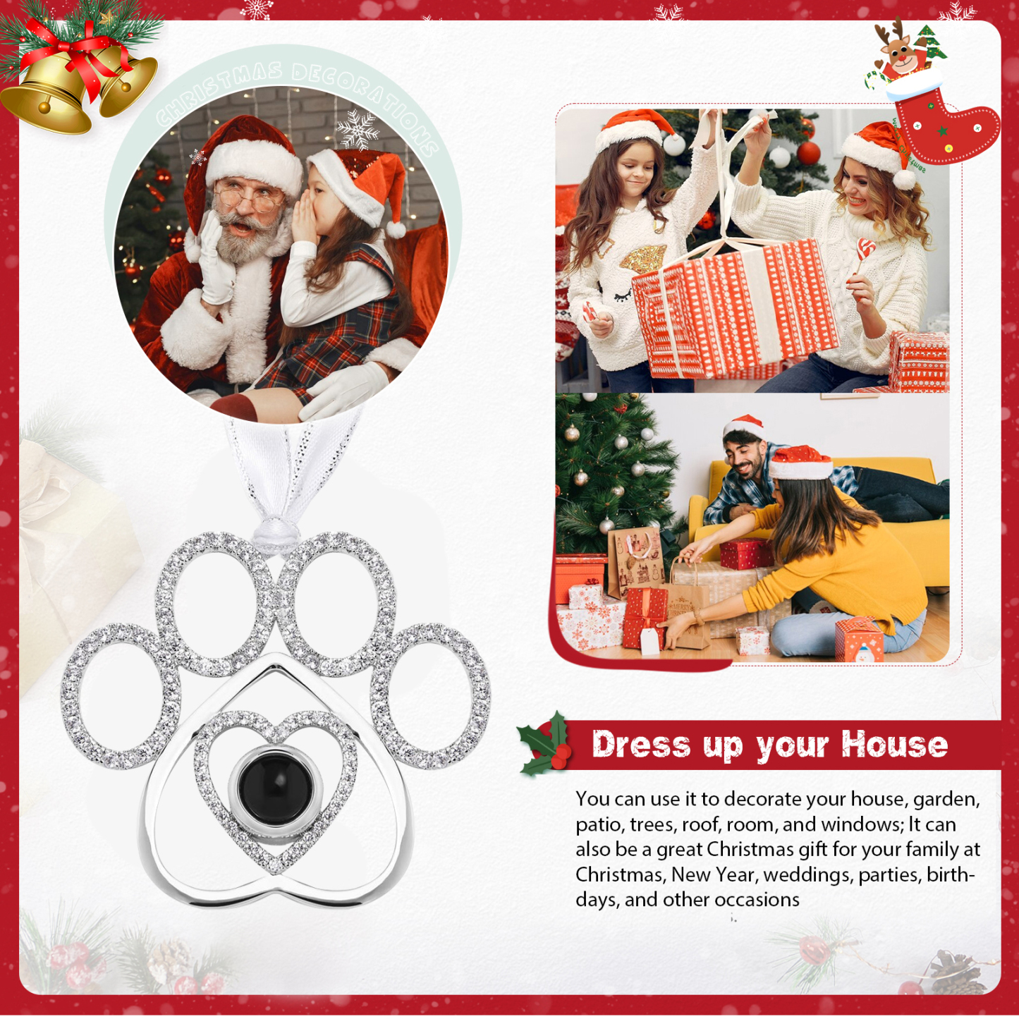 Personalized Dog Paw Photo Projection Ornament – Heartfelt Christmas Gift for Family | Jessemade