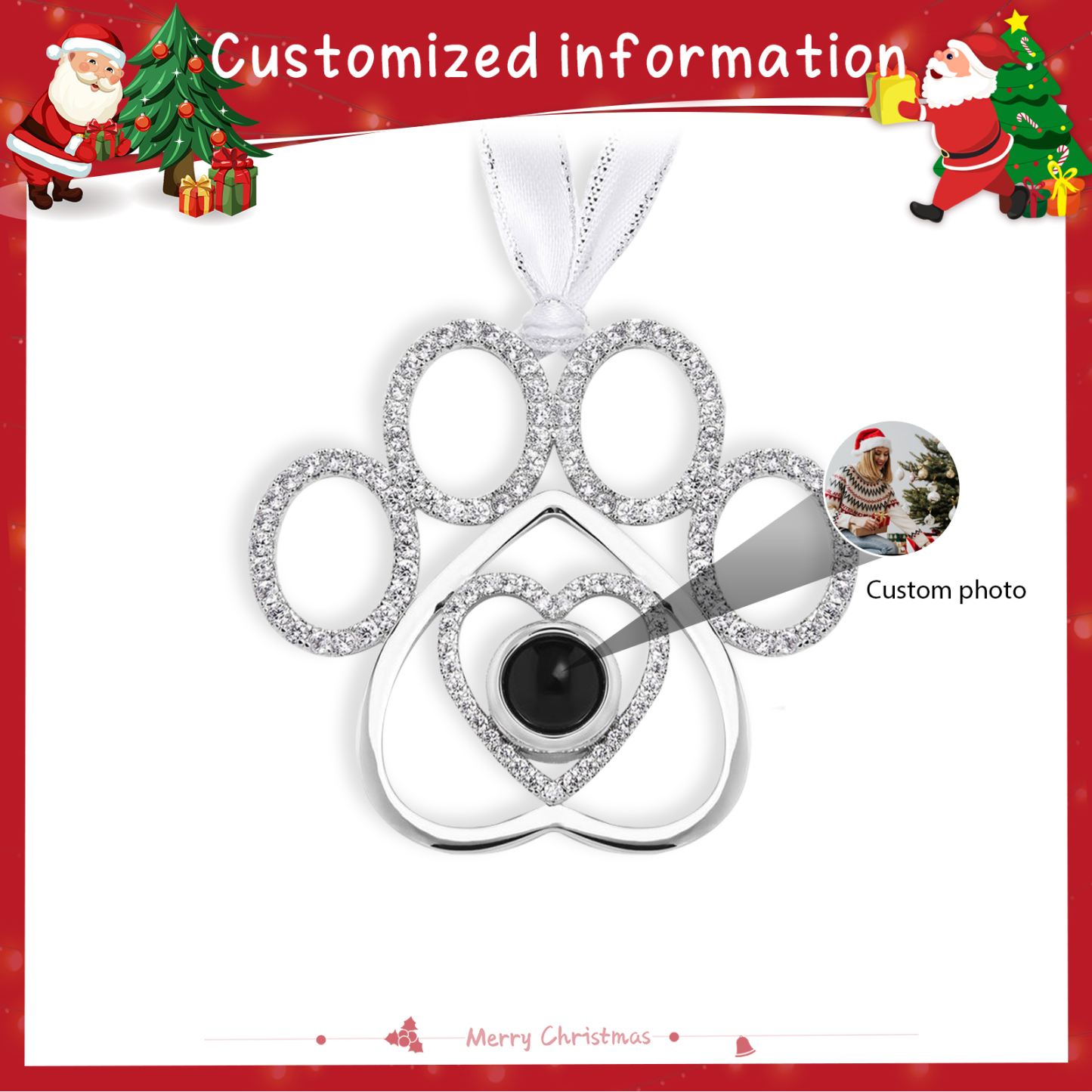 Personalized Dog Paw Photo Projection Ornament – Heartfelt Christmas Gift for Family | Jessemade